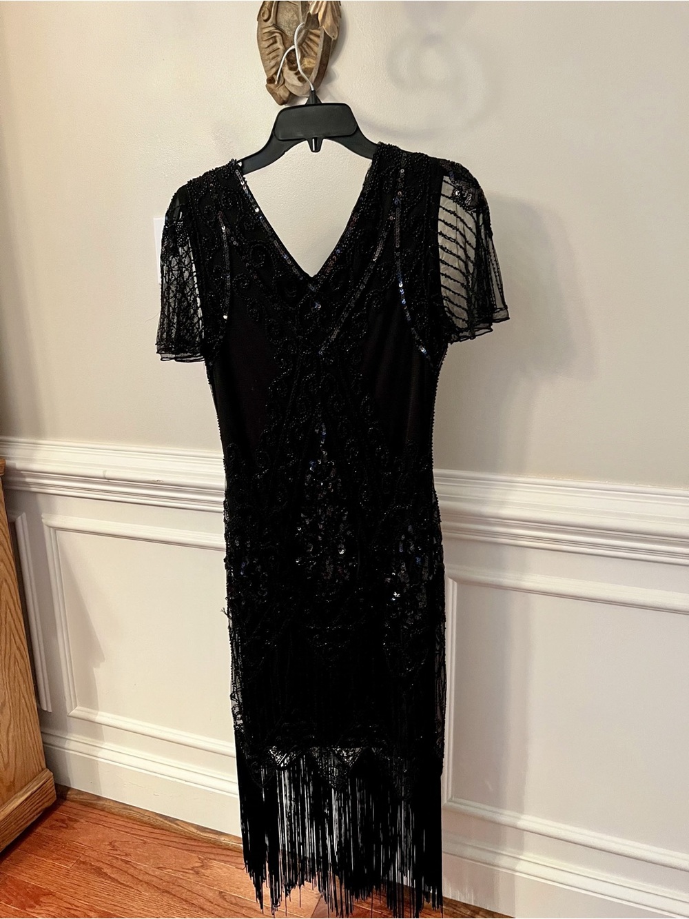 Vintage-Inspired Black Beaded Fringe Midi Dress - Picture 4 of 13